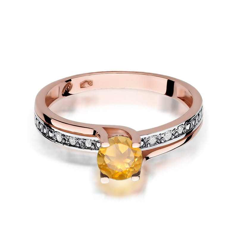 "Pierścionek W106 Cytryn 0,50ct w różowym złocie - elegancki doda