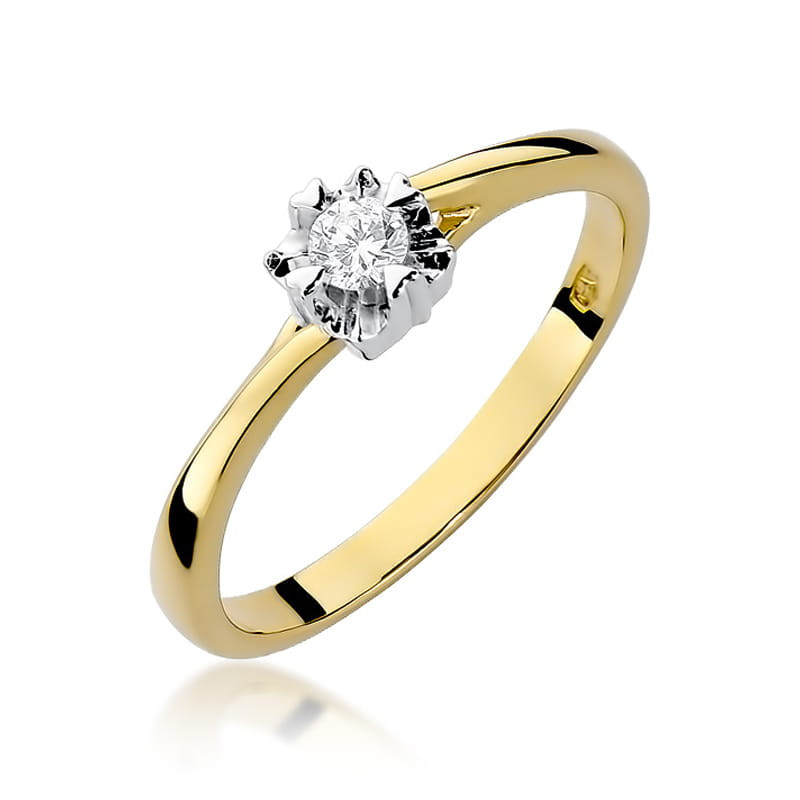 Pierścionek W318 Diament 0,10ct żółte złoto