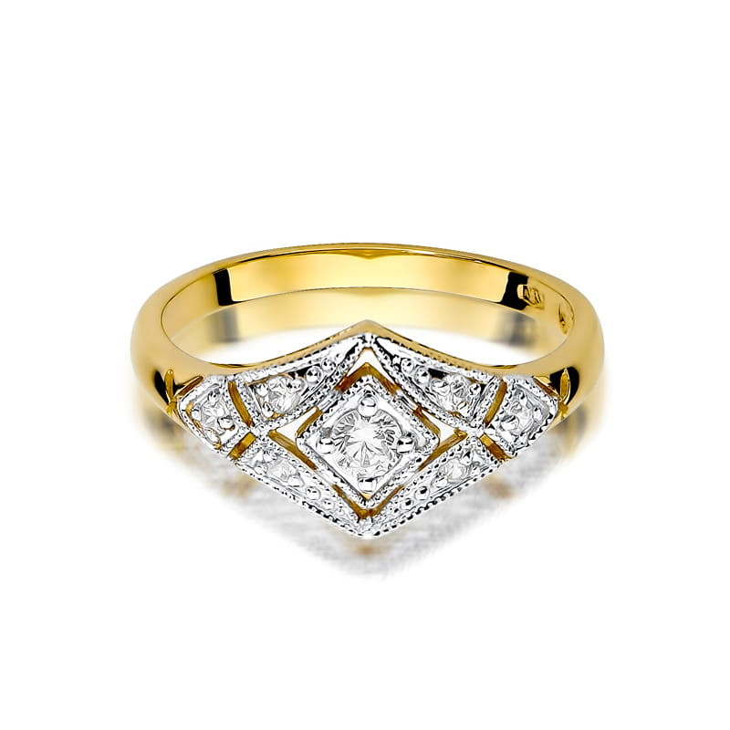 Pierścionek W412 Diament 0,10ct żółte złoto