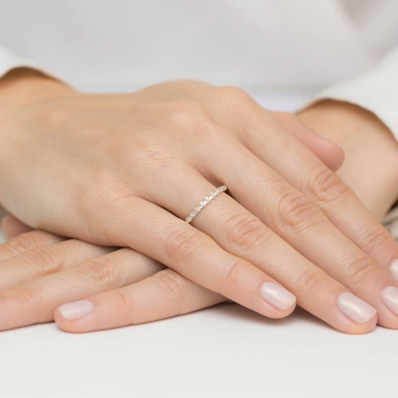 Pierścionek W504 z diamentami żółte złoto