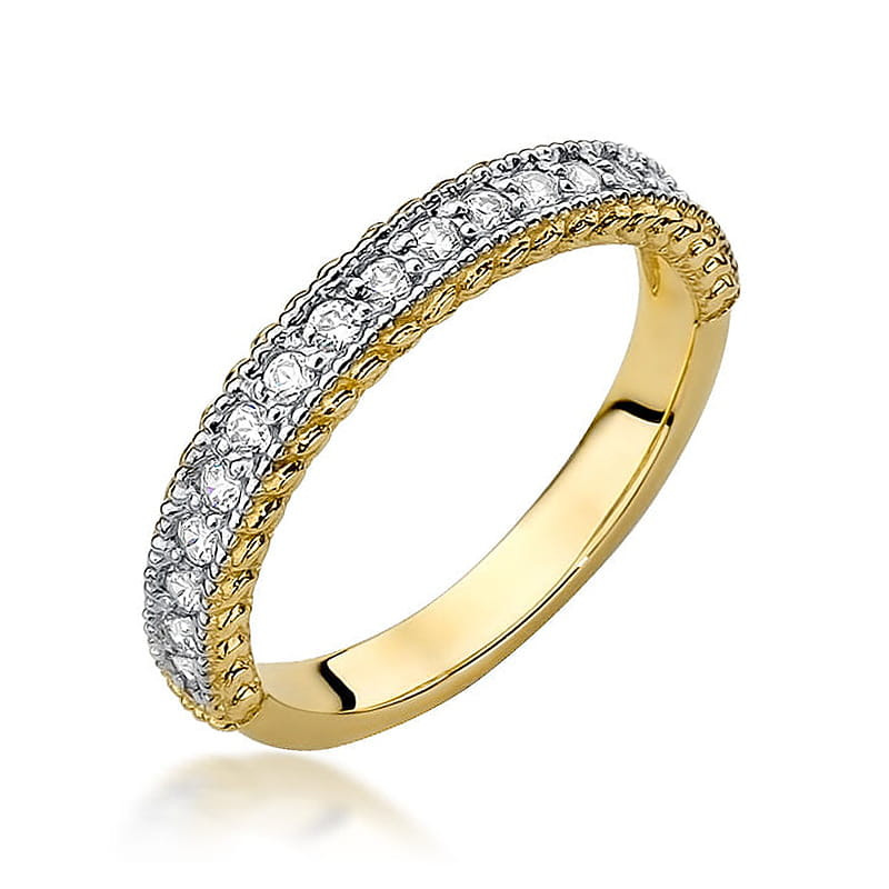 Pierścionek W507 z diamentami żółte złoto