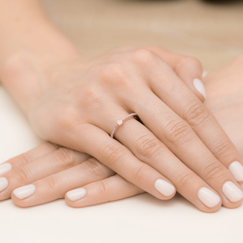Pierścionek W465 Diament 0,01ct różowe złoto