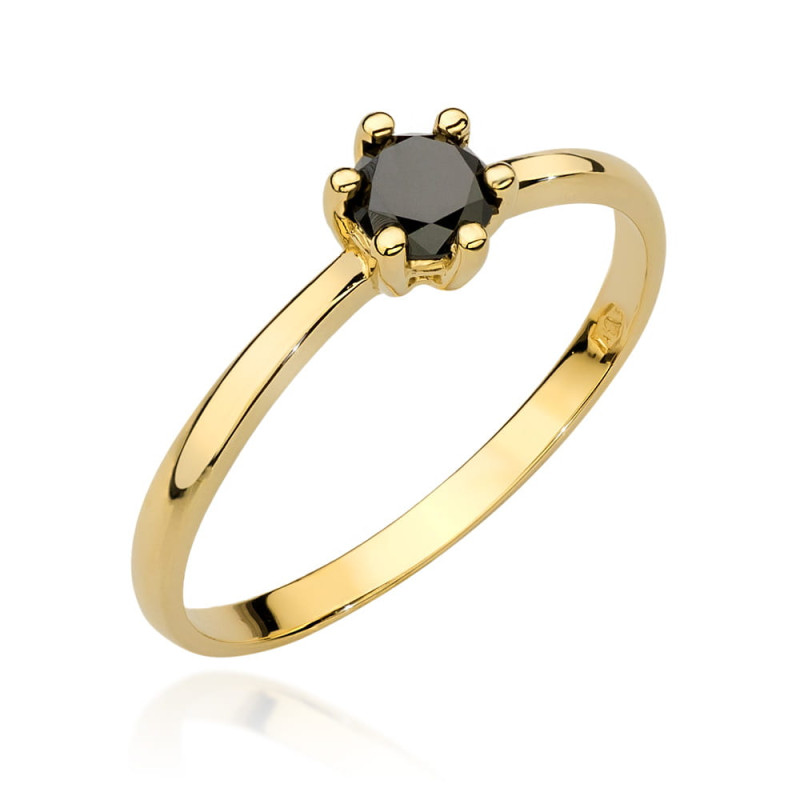 "Pierścionek W496 Czarny Diament 0,30ct żółte złoto - Daimana.pl