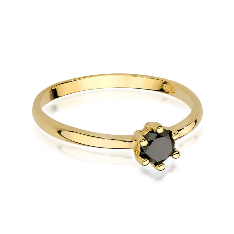 "Pierścionek W496 Czarny Diament 0,30ct żółte złoto - Daimana.pl