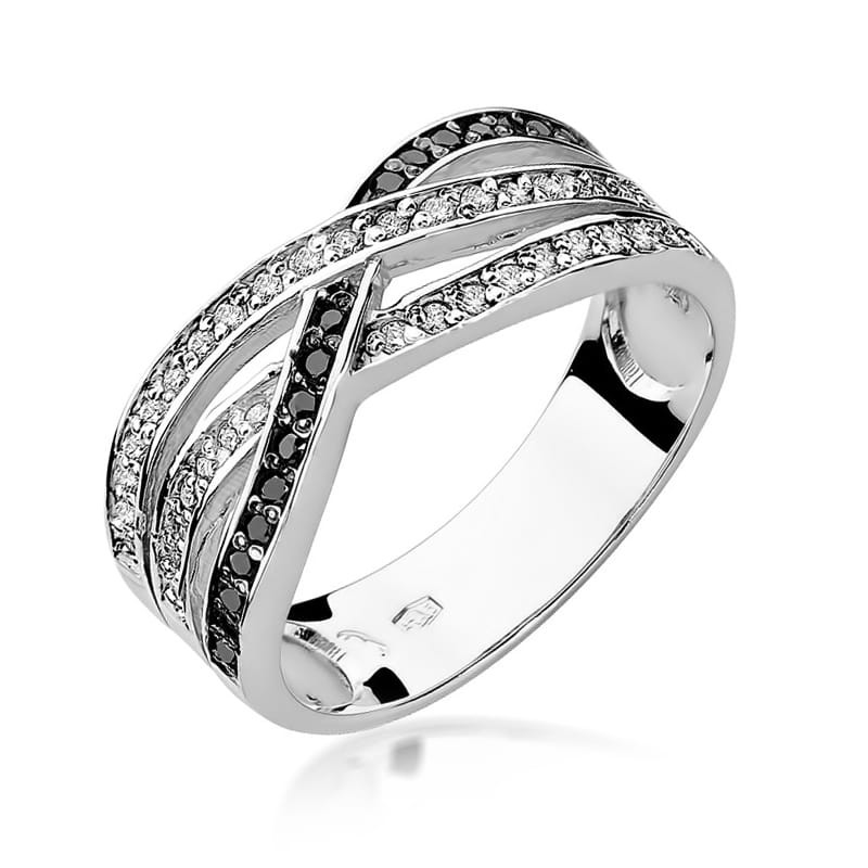 "Pierścionek W215 z czarnymi diamentami - elegancki biżuteria w bia