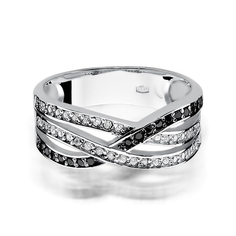 "Pierścionek W215 z czarnymi diamentami - elegancki biżuteria w bia