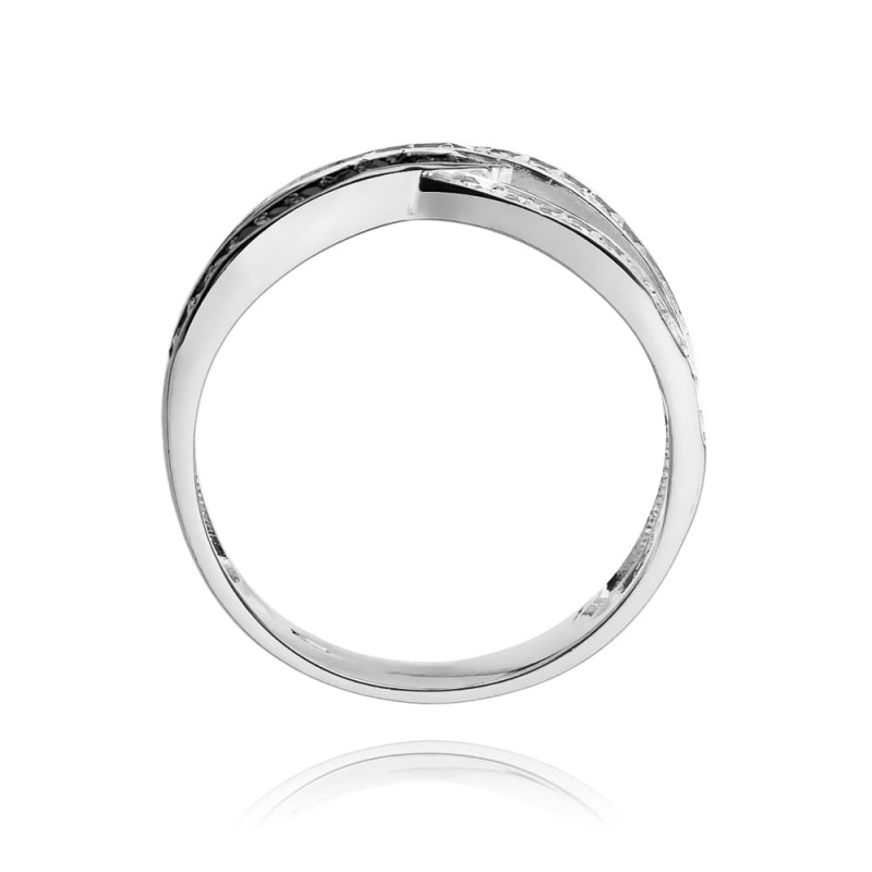 "Pierścionek W215 z czarnymi diamentami - elegancki biżuteria w bia
