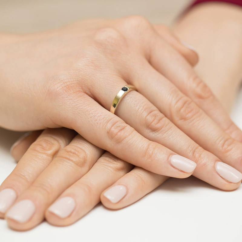 "Pierścionek W432 Czarny Diament 0,12ct Żółte Złoto | Daimana.pl