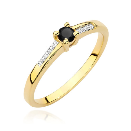 "Pierścionek W0258 z czarnym diamentem 0,12ct - złote złoto | Daim
