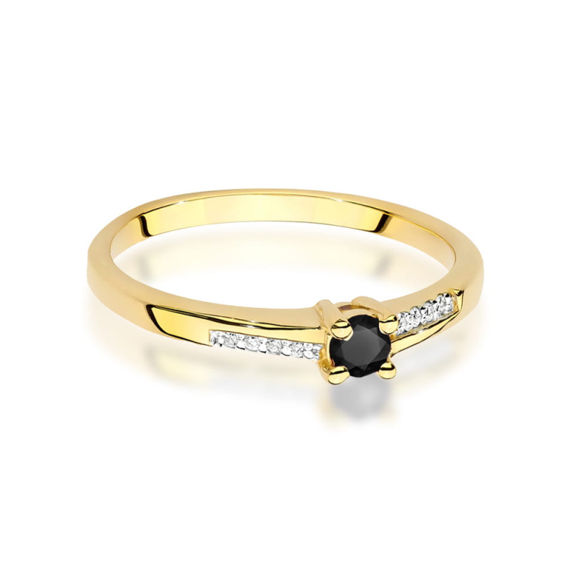 "Pierścionek W0258 z czarnym diamentem 0,12ct - złote złoto | Daim