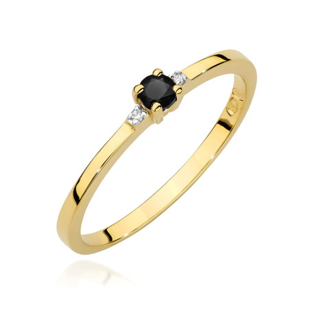 Pierścionek W0464 Czarny Diament 0,12ct w żółtym złocie - Daiman