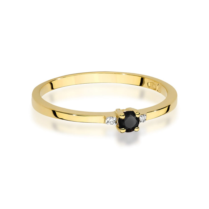 Pierścionek W0464 Czarny Diament 0,12ct w żółtym złocie - Daiman