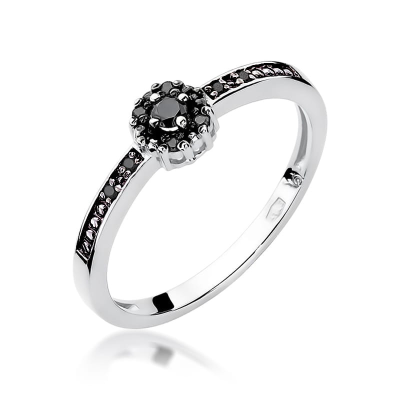 "Pierścionek W091 z czarnym diamentem 0,02ct w białym złocie - Dai