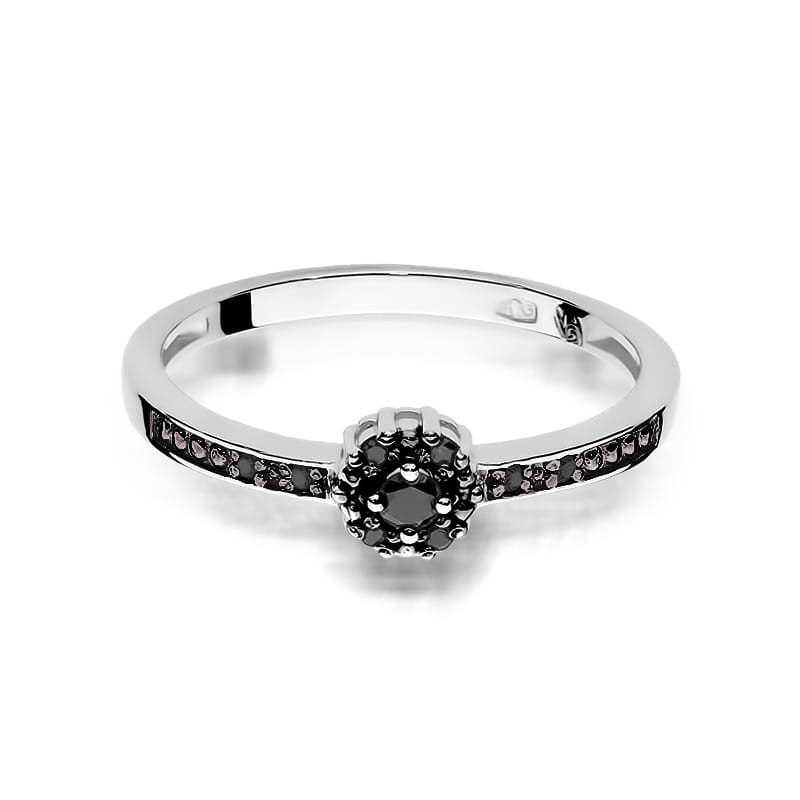 "Pierścionek W091 z czarnym diamentem 0,02ct w białym złocie - Dai