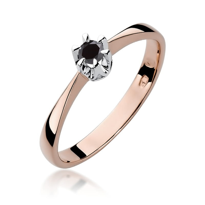 "Pierścionek W111 Czarny Diament 0,12ct - elegancki dodatek w różo