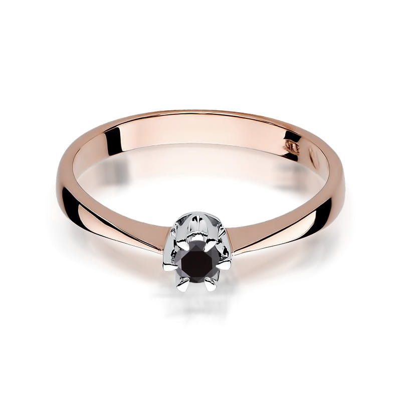 "Pierścionek W111 Czarny Diament 0,12ct - elegancki dodatek w różo