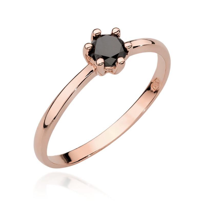 "Pierścionek W496 Czarny Diament 0,30ct w różowym złocie - Daiman