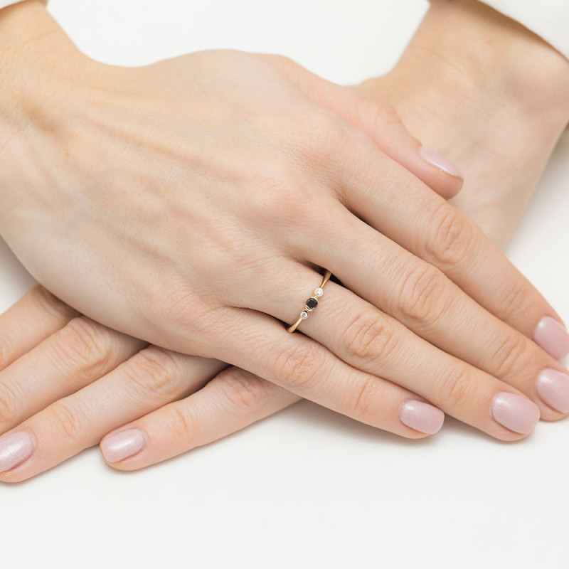 "Pierścionek W0620 Czarny Diament 0,12ct | Żółte złoto | Daimana