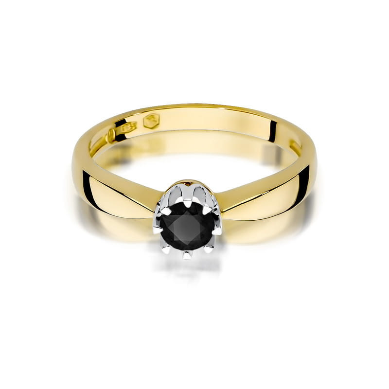 "Pierścionek W228 Czarny Diament 0,30ct w żółtym złocie - Daiman