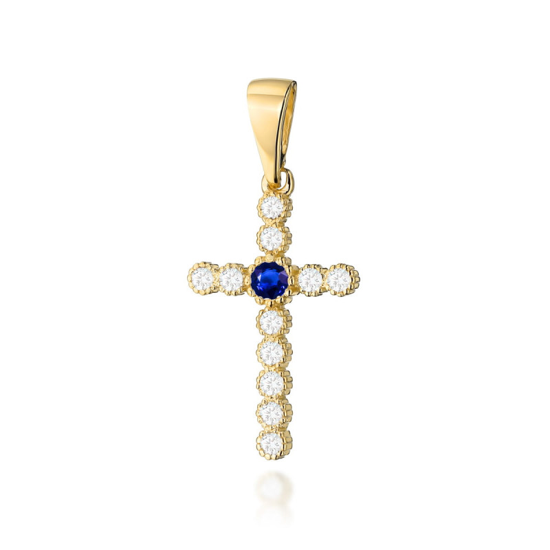Krzyż K008 Szafir 0,15ct żółte złoto