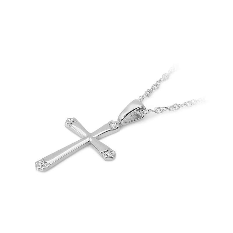 Krzyż K001 z diamentami białe złoto