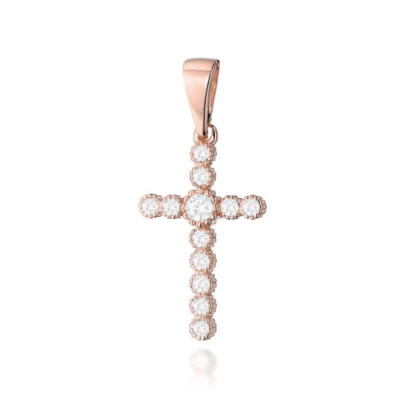 Krzyż K008 Diament 0,10ct różowe złoto