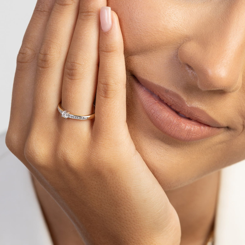 "Pierścionek W0288 z diamentem laboratoryjnym 0,08ct w żółtym zł