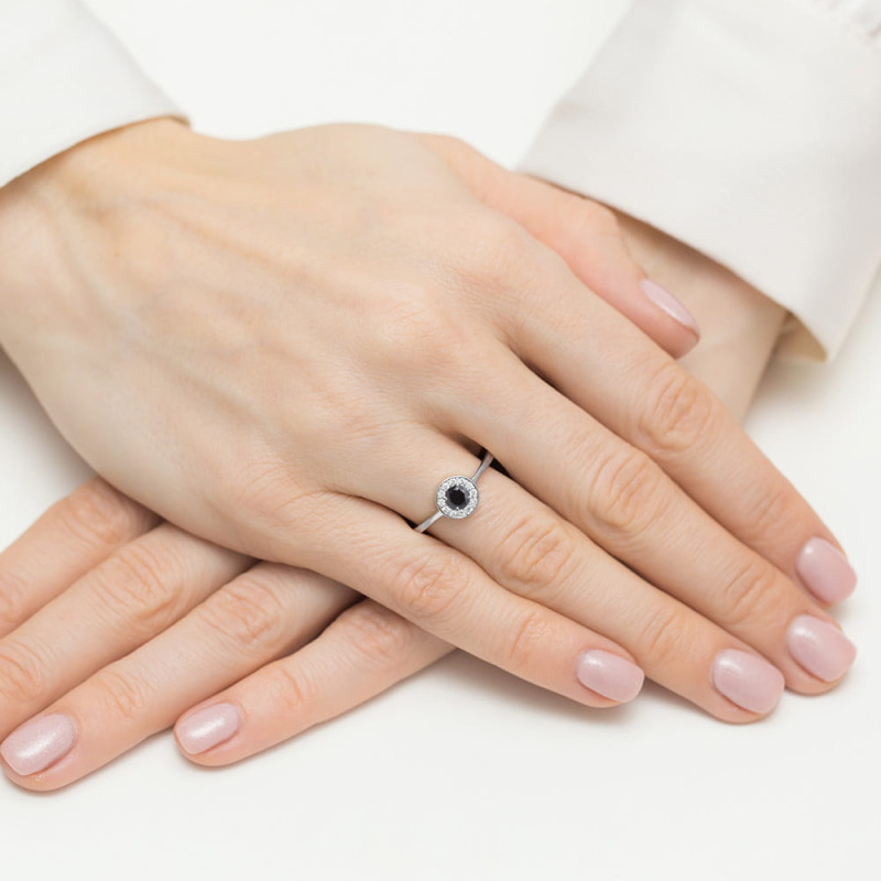 "Pierścionek W0616 Czarny Diament 0,30ct | Białe Złoto | Daimana.p