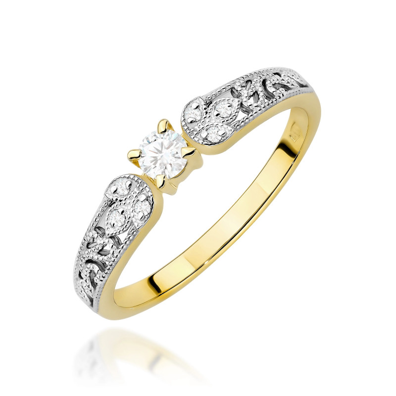 "Pierścionek W0411 z diamentem laboratoryjnym 0,10ct w żółtym zł
