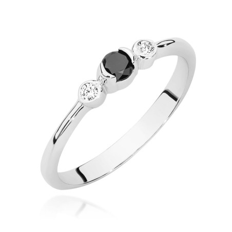"Pierścionek W0620 z czarnym diamentem 0,12ct w białym złocie - Da