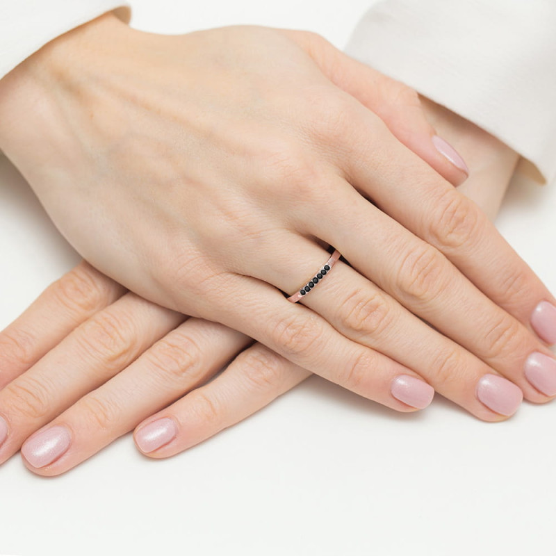 "Pierścionek W0619 Czarny Diament 0,12ct w różowym złocie - Daima
