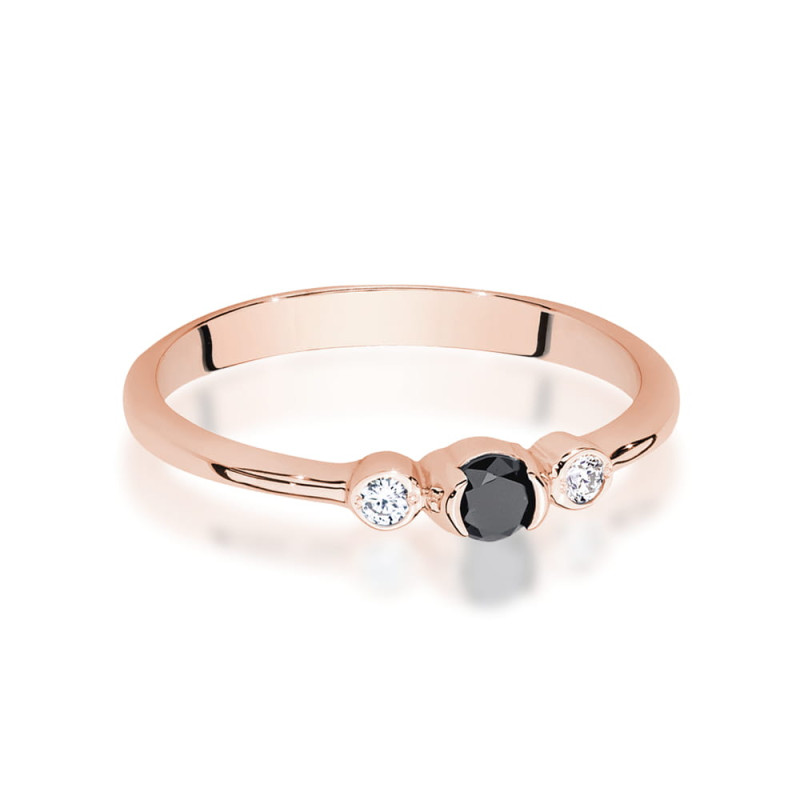 "Pierścionek W0620 z czarnym diamentem 0,12ct w różowym złocie - 