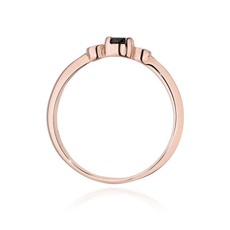"Pierścionek W0620 z czarnym diamentem 0,12ct w różowym złocie - 
