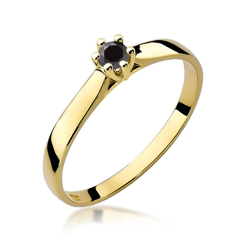 "Pierścionek W222 Czarny Diament 0,12ct w żółtym złocie - Daiman