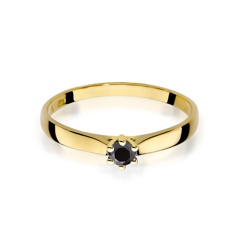 "Pierścionek W222 Czarny Diament 0,12ct w żółtym złocie - Daiman