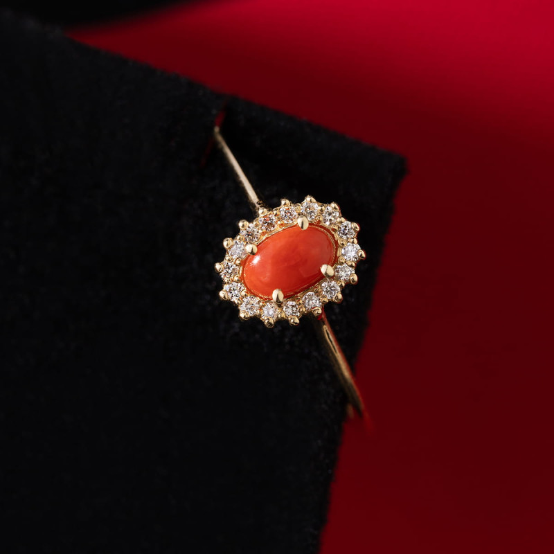 "Pierścionek W569 Koral 0,20ct żółte złoto - najlepsza jakość 