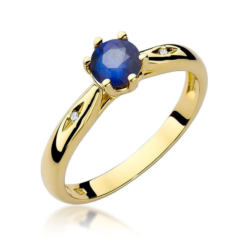 "Pierścionek W074 Szafir 0,50ct - elegancki pierścionek ze żółte