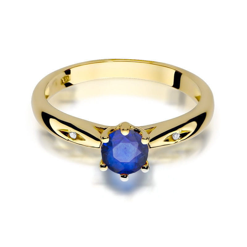"Pierścionek W074 Szafir 0,50ct - elegancki pierścionek ze żółte