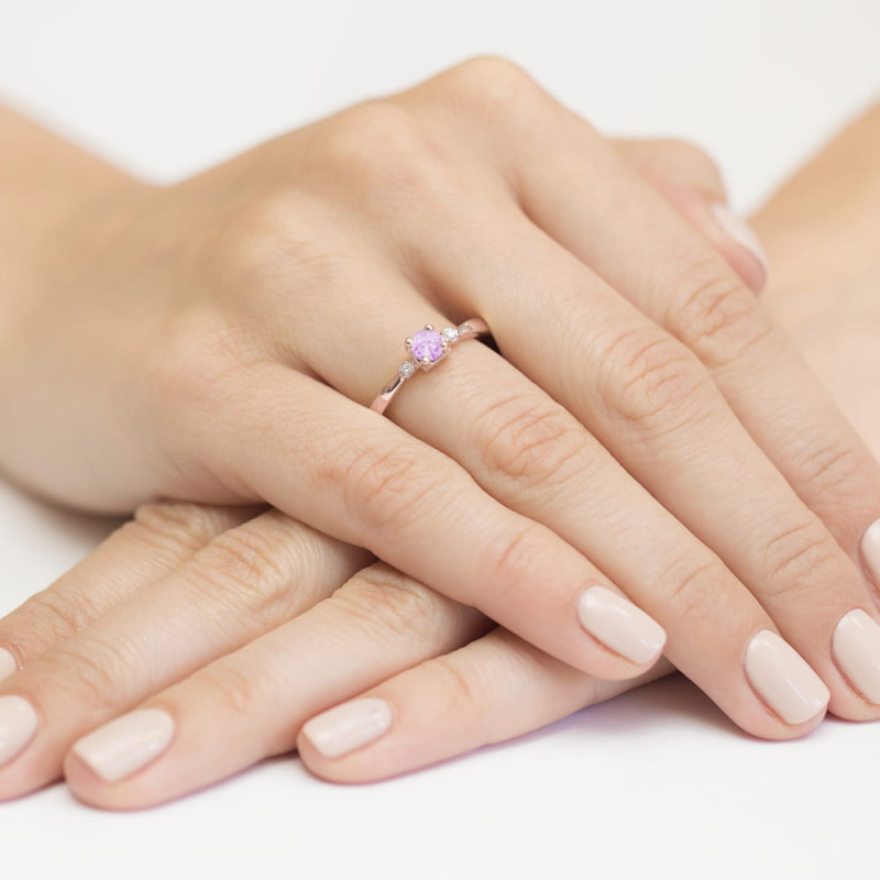 Pierścionek W323 Różowy Topaz 0,30ct różowe złoto