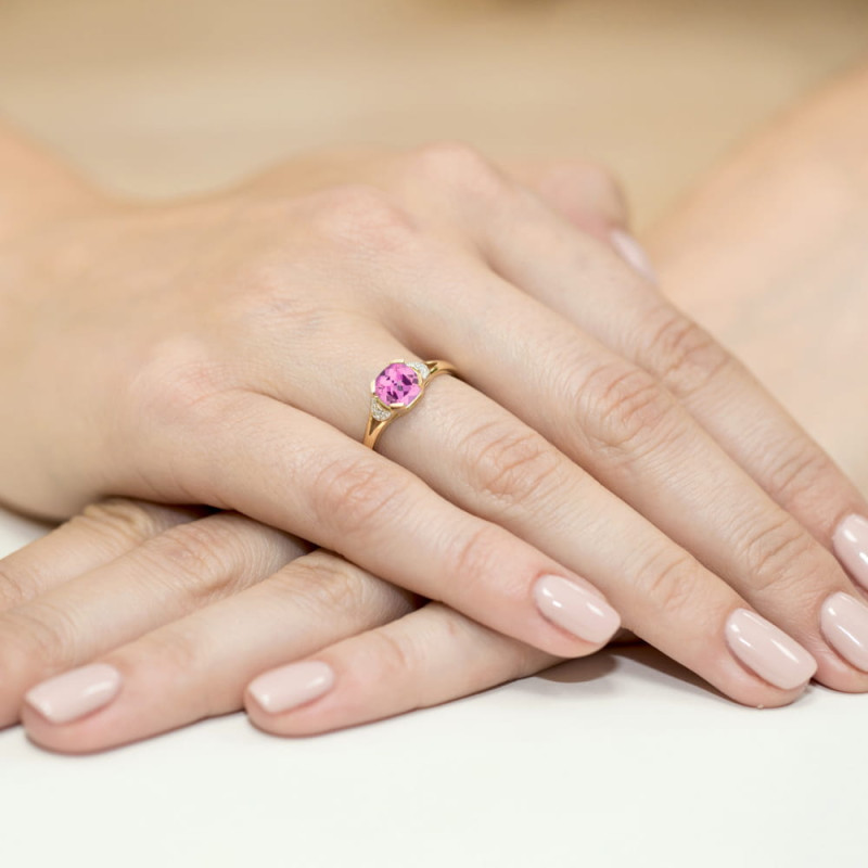 "Pierścionek W040 Różowy Topaz 1,10ct w żółtym złocie | Daiman