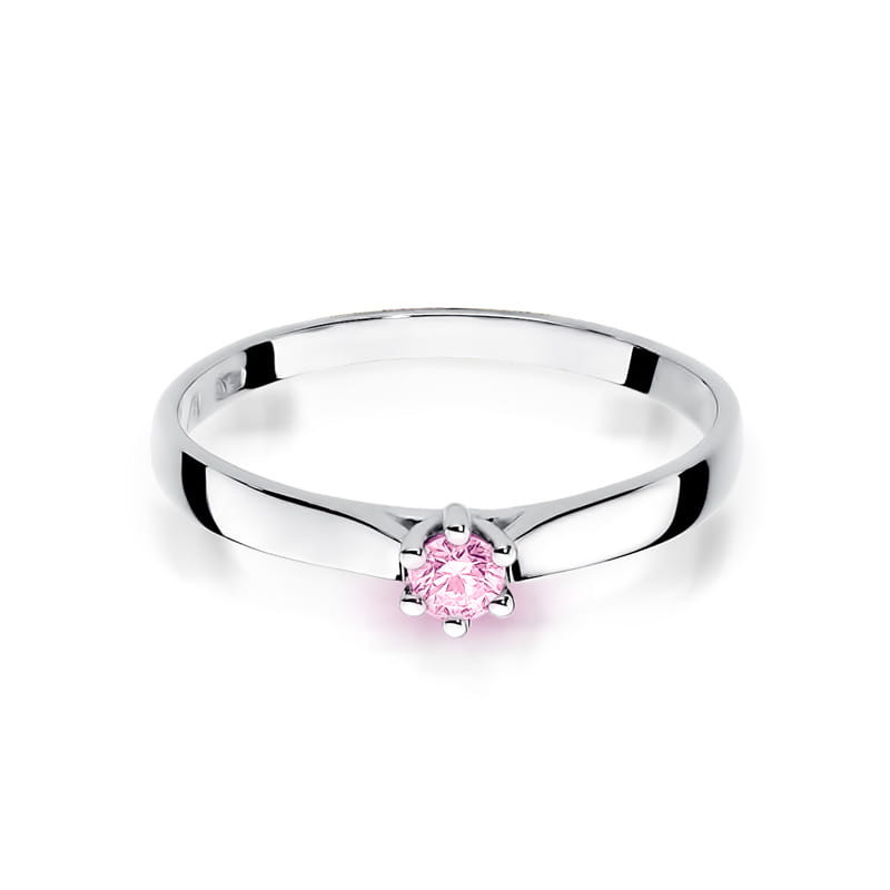 Pierścionek W222 Różowy Topaz 0,15ct białe złoto