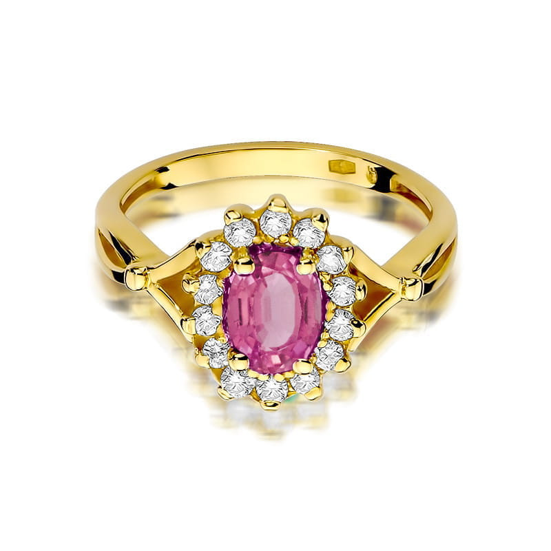 "Pierścionek W182 Różowy Topaz 0,50ct | Żółte złoto | Daimana.