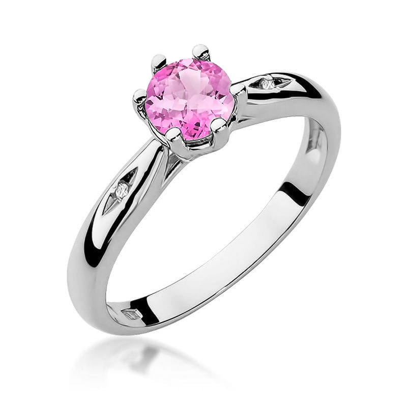 Pierścionek W074 Różowy Topaz 0,60ct białe złoto