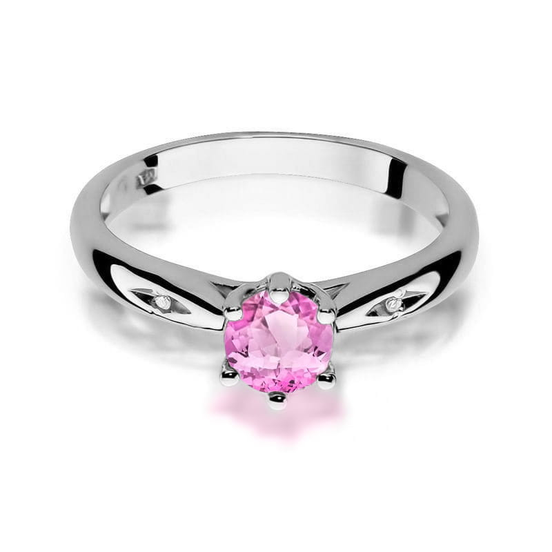 Pierścionek W074 Różowy Topaz 0,60ct białe złoto
