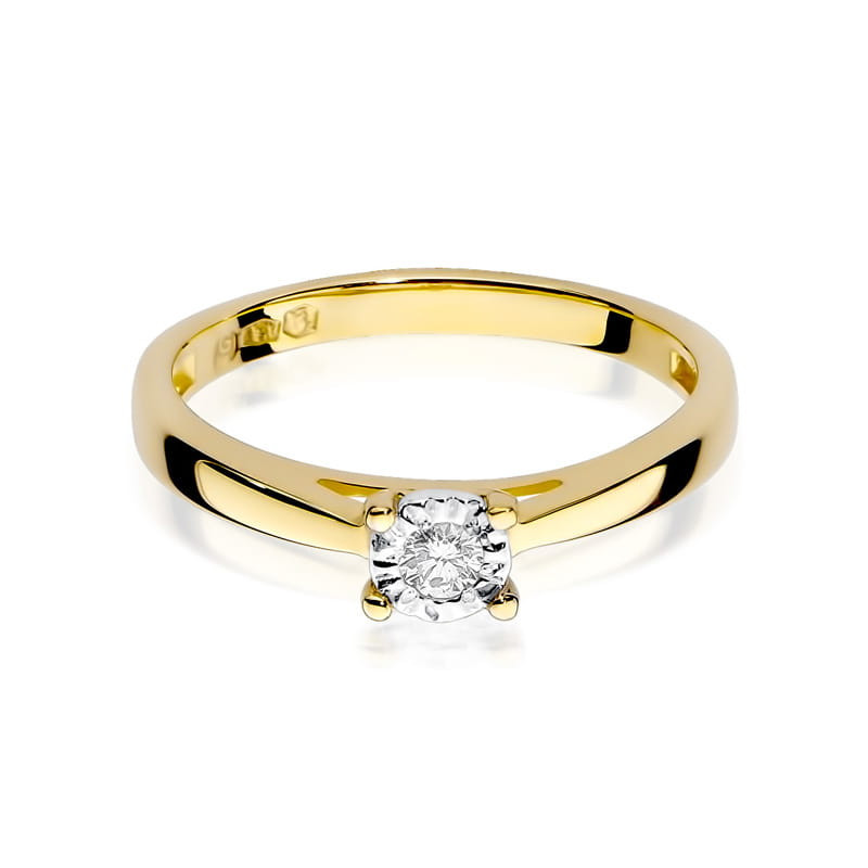 "Pierścionek W007 z diamentem 0,08ct w żółtym złocie - Daimana.p