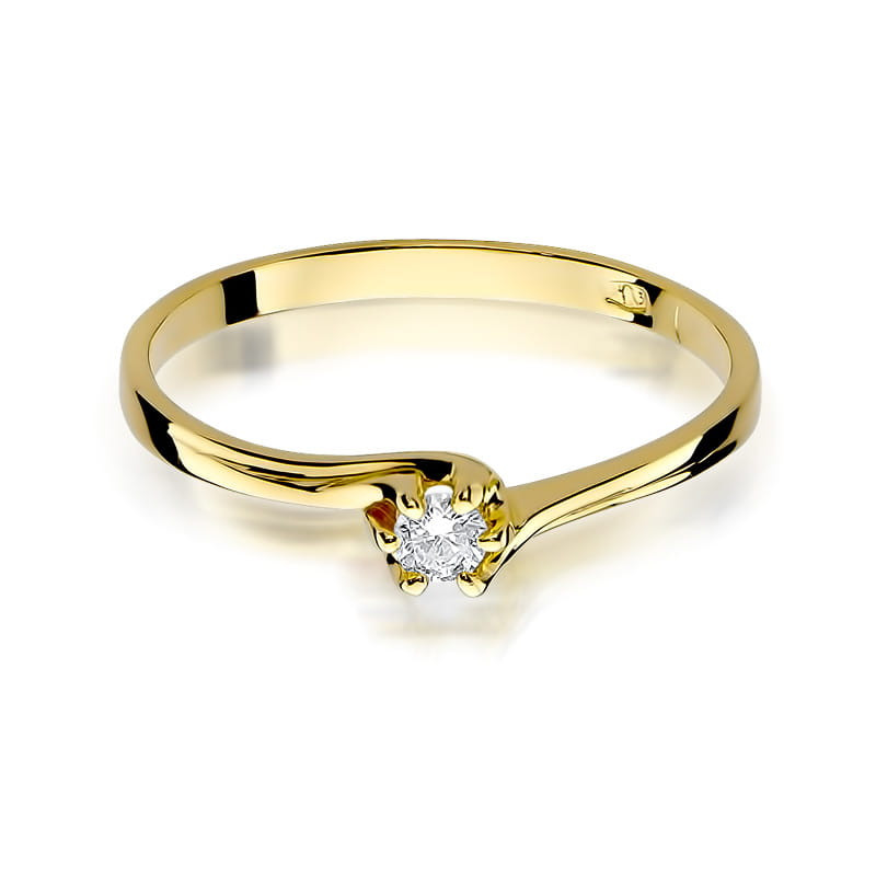 "Pierścionek W021 z diamentem 0,10ct w żółtym złocie - Daimana.p