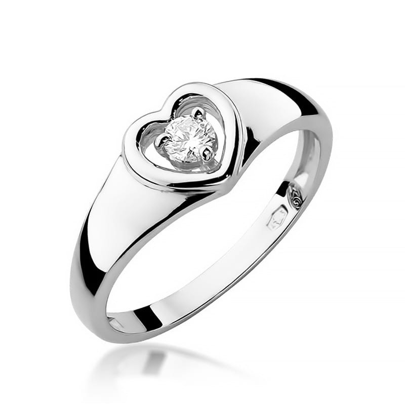 Pierścionek z białego złota z diamentem w sercu 0.10ct – Daimana