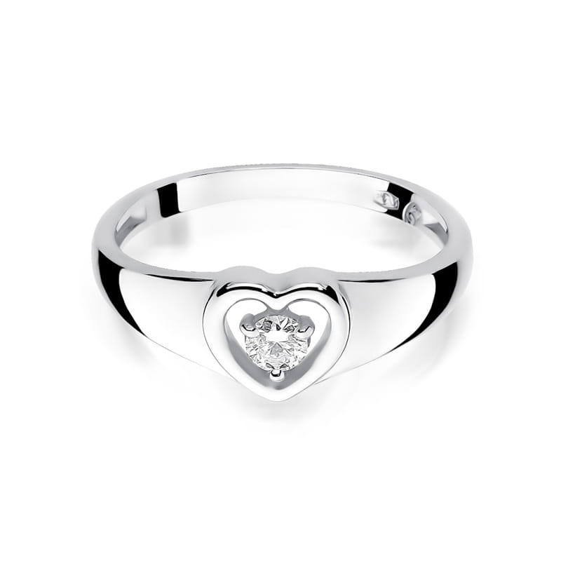 Pierścionek z białego złota z diamentem w sercu 0.10ct – Daimana