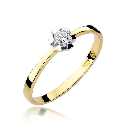 "Pierścionek W053 z diamentem 0,10ct w żółtym złocie - Daimana.p