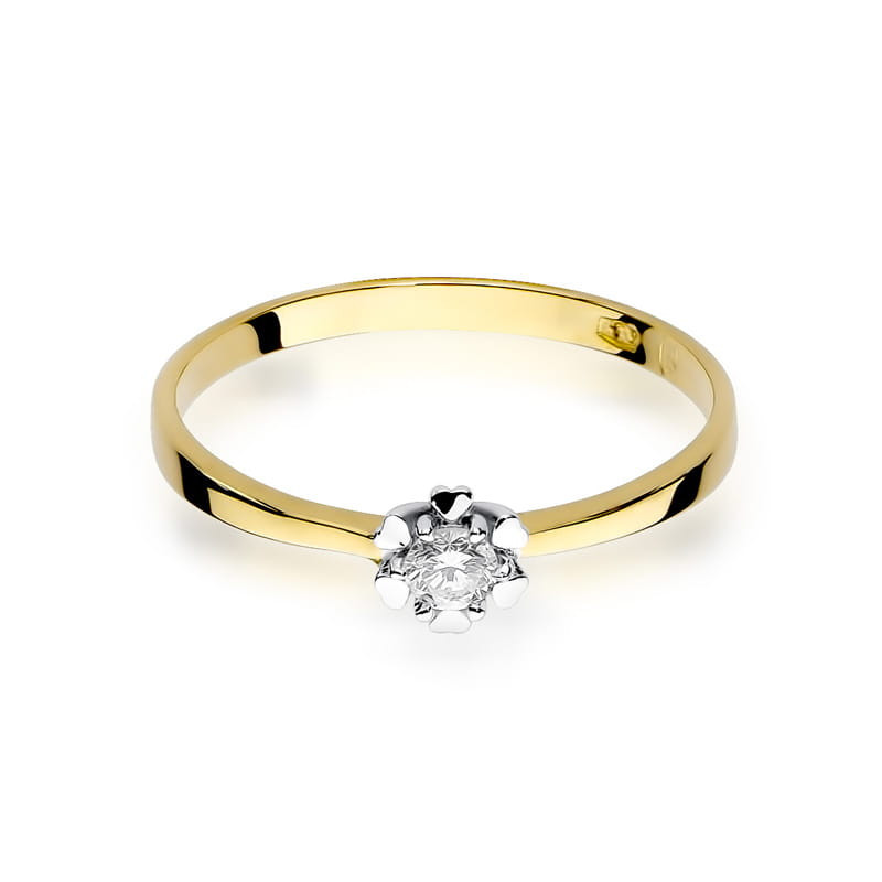 "Pierścionek W053 z diamentem 0,10ct w żółtym złocie - Daimana.p